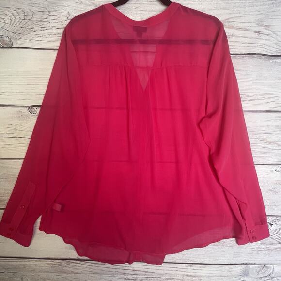 Torrid Chiffon Buton Down Size 1X Long Sleeve Blouse Pink BOHO - Picture 3 of 16